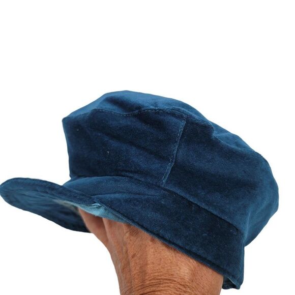 Vintage 80's Hat Poor Boy Cabbie Driver Newsboy Paperboy Newsy Velvet Teal - Picture 4 of 9